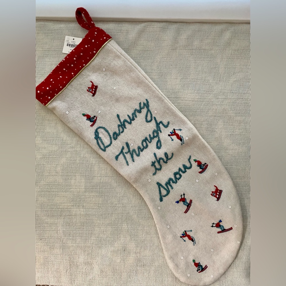 Anthropologie “Dashing Through the Snow” Stocking NWT